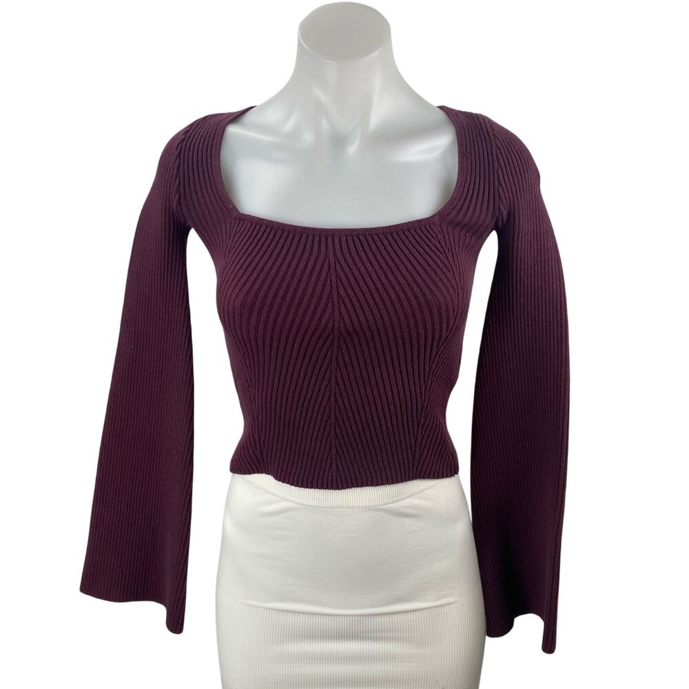 Hollister Women's Purple Long Sleeve Ribbed Knit Cropped Sweater Top Size XS